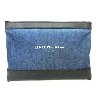 Balenciaga Pre-owned Clutches, male, Blue, Size: ONE SIZE Pre-owned Denim Canvas Leather Clutch Bag