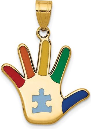 Diamond2Deal 14k Yellow Gold Enameled Autism Puzzle Piece Handprint Pendant