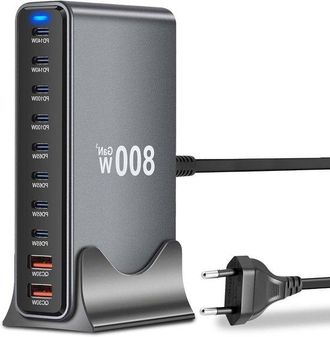 OEM Cargador R&aacute;pido Potente De 800 W Con 10 Puertos, 8 Usb-c Y 2 Usb-a, Estaci&oacute;n De Carga Multidispositivo Para Smartphones, Tabletas Y Port&aacute;tiles