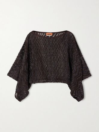 Missoni T-shirt Cropped In Maglia Crochet Con Paillettes Mare - Marrone