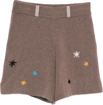 YanYan Knits star-embroidered shorts - Brown