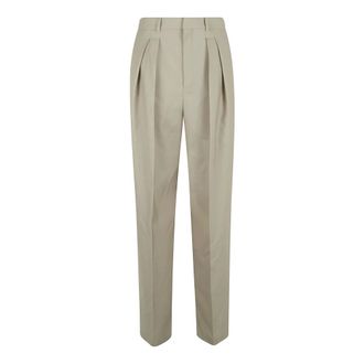 Saint Laurent Wool and Silk Canvas Trousers - female - Saint Laurent - Straight Trousers - Beige - S - Trousers