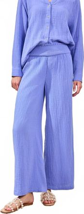 Tribal Crinkle Gauze Elastic Waist Flowy Pants In Baja Blue