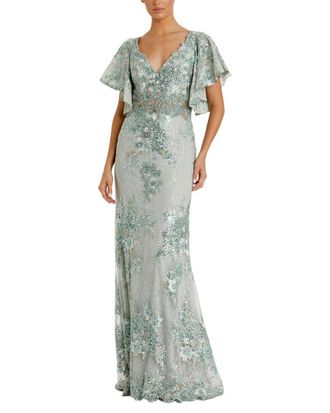 Mac Duggal Embroidered Flutter Sleeve Trumpet Gown