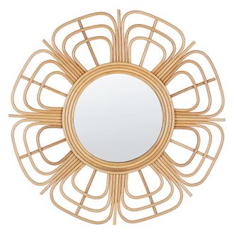 Beliani Beliani - Espejo De Pared De Rat&aacute;n Beige 60 Cm Forma De Sol Boho Sala De Estar Dormitorio Pasaku