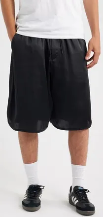 Yohji Yamamoto Regular Fit Satin Shorts in Black at Nordstrom, Size Xx-Large