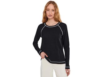 Elliott Lauren Waffle Stitch Raglan Sweater Womens Clothing Black : LG, Cotton