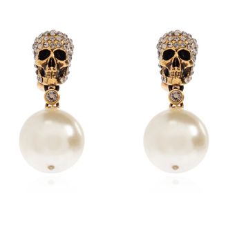 Alexander McQueen Alexander McQueen, Earrings, female, Beige, Size: ONE SIZE Pave Skull Earrings