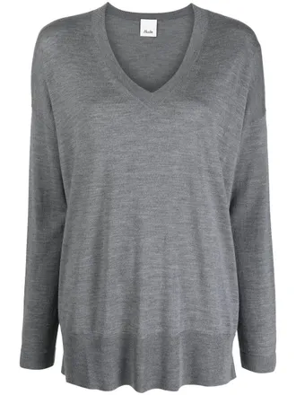 Allude fine-knit V-neck jumper - women - Virgin Wool - S - Grey