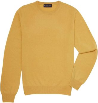 Brooks Brothers Cashmere trui met ronde hals - Heren - Cashmere truien - Geel - M - Kasjmier - Truien & Vesten