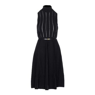 Elisabetta Franchi Abito in maglia con trama &agrave; jo - Dames - Casual kleedjes - Zwart - S - Kleedjes