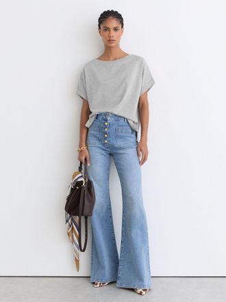 Reiss Grey Marl Cotton Wide-neck Relaxed-fit T-shirt, XL