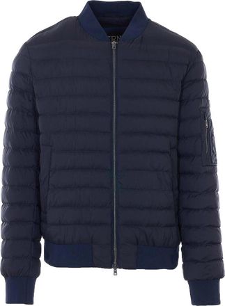 Herno Blue Down Jacket With Frontal Zip Closure