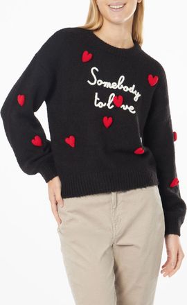 MC2 Saint Barth Woman Boxy Shape Soft Sweater With Somebody To Love Embroidery And Crochet Hearts Patch