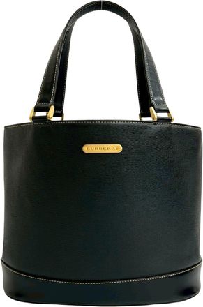 Burberry Black Leather Handbag Tote Bag (Pre-Owned)