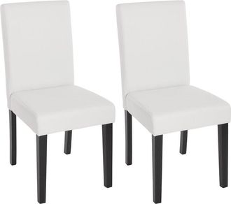 Hhg Juego de 2 sillas de comedor Silla de cocina Littau, polipiel, blanco mate, patas oscuras