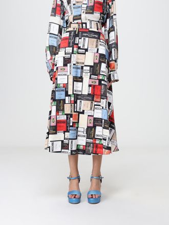 Moschino High-Waisted A-Line Midi Skirt in Cotton with Graphic Print