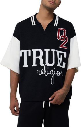 True Religion Knit Oversized Polo in Jet Black at Nordstrom, Size Xxx-Large