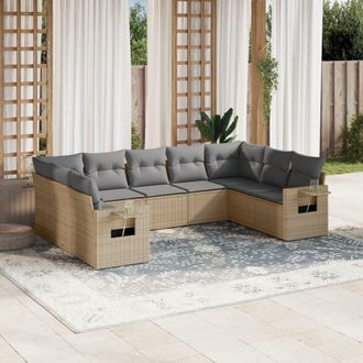 vidaXL Set De Sof&aacute;s De Jard&iacute;n 9 Pzas Con Cojines Rat&aacute;n Sint&eacute;tico Beige Vidaxl