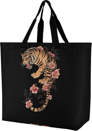Generic Japanese Tiger Reusable Shopping Bags One Shoulder Grocery Tote Bag Waterproof Big Purse for Work Travel