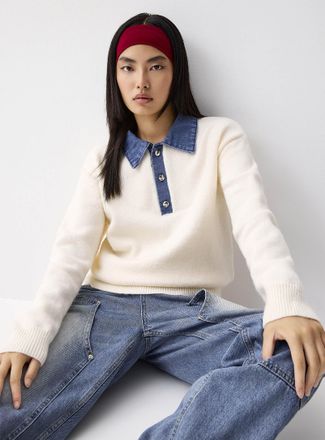 Twik Womens Denim Polo Shirt collar sweater