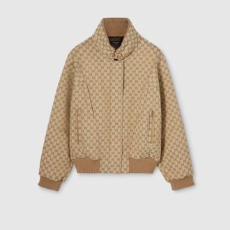 Gucci GG Cotton Canvas Fabric Zip Jacket, Beige, Ready-to-wear