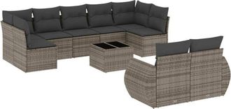 vidaXL Set De Sof&aacute;s De Jard&iacute;n 10 Pzas Con Cojines Rat&aacute;n Sint&eacute;tico Gris Vidaxl