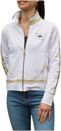 Aeronautica Contrasterend Gestreept Vest met Rits - Dames - Vesten met rits - Wit - M - Katoen - Hoodies & sweatvesten