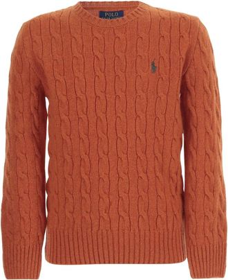 Polo Ralph Lauren Truien & Vesten, Heren, Oranje, M, Wol, Trui van Wol en Kasjmier met Kabelsteek