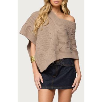 Edikted Vickey Cable Stitch One-Shoulder Poncho in Brown at Nordstrom, Size X-Small