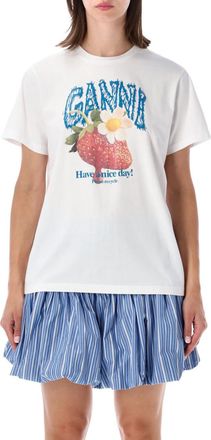 Ganni White Graphic Crew Neck T-Shirt
