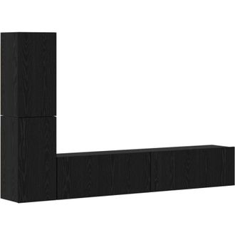 vidaXL Vidaxl - Mueble De Tv De Pared 4 Pcs Roble Negro Madera Contrachapada