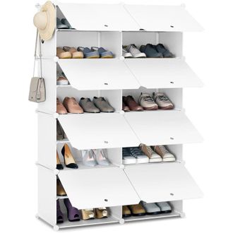 Woltu Scarpiera da Ingresso. Porta Scarpe con 8 Scomparti. Scarpiera Modulare per 32 Paia di Scarpe. Contenitore per Scarpe con Porte. in Plastica e
