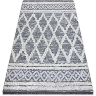 RugsX Rugsx - Carpet eco sisal Boho moroc Diamonds 22297 fringe - two levels of fleece grey / cream, recycled carpet grey 117x170 cm