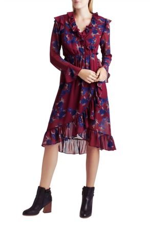 Kensie Ruffle Hem Faux Wrap Dress In Rhythm And Blues