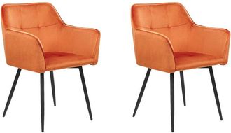 Beliani Conjunto De 2 Sillas De Comedor De Terciopelo Naranja Negro Reposabrazos Jasmin