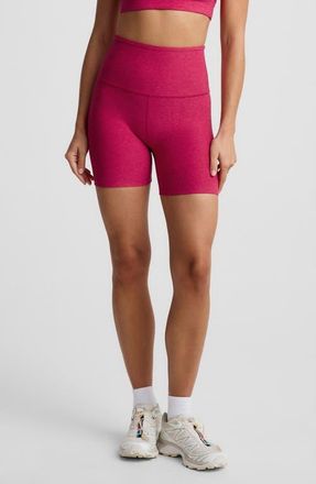 Beyond Yoga Keep Pace Space Dye Bike Shorts in Berry Red Heather at Nordstrom, Size X-Small