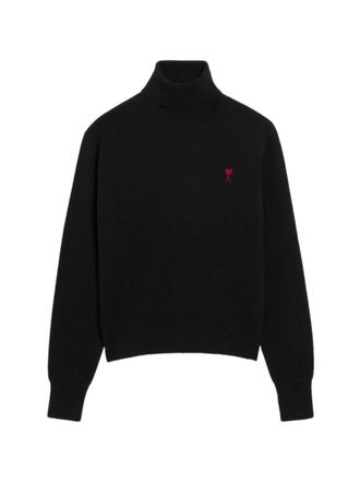 Ami Relaxed Fit Turtleneck Sweater with Embroidered Heart Detail