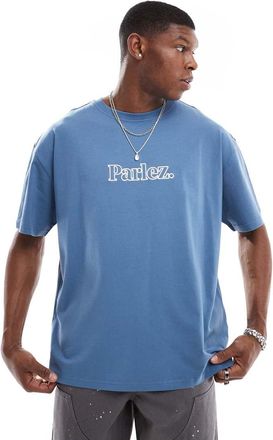 Parlez Clothing Staffa short sleeve oversized logo t-shirt in blue