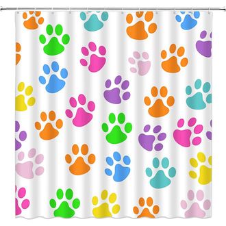 OEM Cortina De Ducha Colorida Con Huellas De Patas De Perro Y Gato, Dise&ntilde;o De Animales De Dibujos Animados, Juego De Decoraci&oacute;n Moderna Para El Ba&ntilde;o, Con 