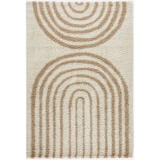 Sweeek Sweeek - Tappeto interno shaggy, motivi geometrici arcobaleno, beige
