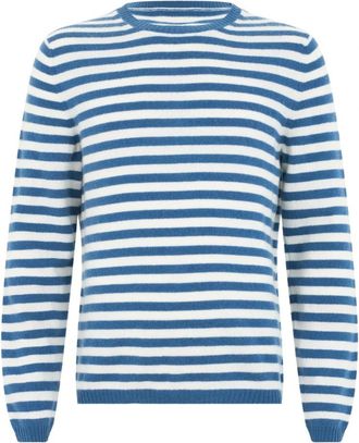 Fedeli Blauw en wit gestreepte trui- comfortabel en veelzijdig - Heren - Cashmere truien - Blauw - L - Kasjmier - Truien & Vesten