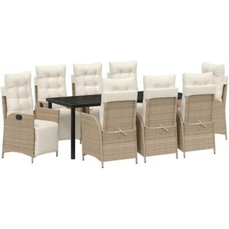 vidaXL Conjunto De Comedor De Jard&iacute;n 9 Pcs Beige Rat&aacute;n Sint&eacute;tico Vidaxl