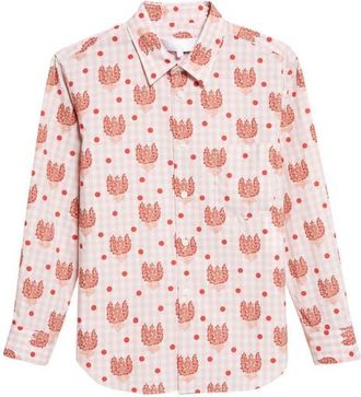 Comme Des Gar&ccedil;ons Polka Dot Floral Gingham Cotton Poplin Button-Up Shirt in Pink at Nordstrom, Size Medium