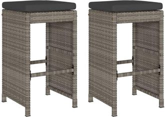 vidaXL Vidaxl - Garden Bar Stools with Cushions 2 pcs Grey Poly Rattan
