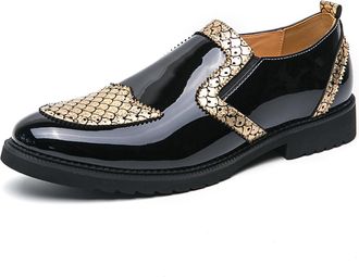 Generic Mens Patent Leather Platform Slip-On Penny Loafers Shoes Fashion Round Toe Non-Slip Lug Sole Dress Shoes,for Party Dating Prom (Gold,11.5)