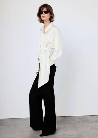Mango Camicia dritta dettaglio fiocco bianco sporco - Donna - XL - MANGO