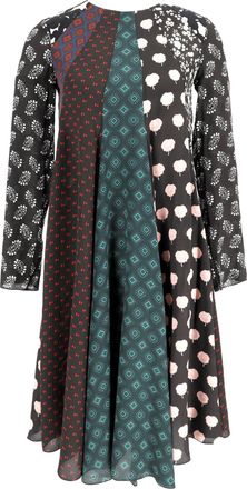 Lanvin Patchwork Long Sleeve Midi Dress in Multicolor Silk
