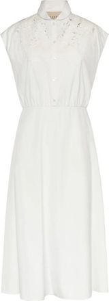Valentino Garavani Sangallo Embroidered Midi Dress - Dames - Shirt Kleedjes - Wit - XS - Katoen - Kleedjes