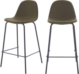 Rendez-Vous Déco Rendez-vous Déco - Set de 2 taburetes para isla de cocina en sintético verde caqui 65 cm - Henrik